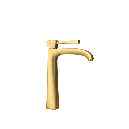 Vallemo tall single lever handle lavatory vessel filler Matt Gold