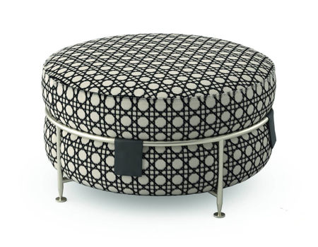 Amaretto Low Pouf Frame in Polished Black Nickel Leather Basic
