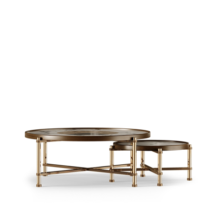 Georgia Center Table, Matte Walnut Wood, Top: Carrara Marble, Nero Marquina Marble and Light Emperador Marble