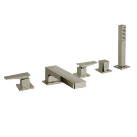 Quadro Roman Tub With Lever Handles And A Diverter With Hand Held Shower Brushed Nickel