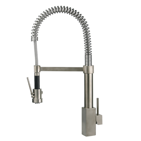Single Handle Kitchen Faucet With spring Spout And A Sprayer spout Rotates Brushed Nickel