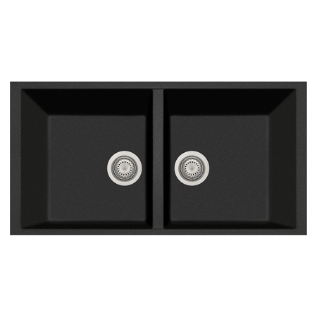 LaToscana Plados 34" x 18" Double Basin Granite Undermount Sink in Black