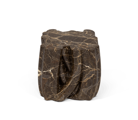 MONOCHROME BROWN FAUX-MARBLE SIDE TABLE