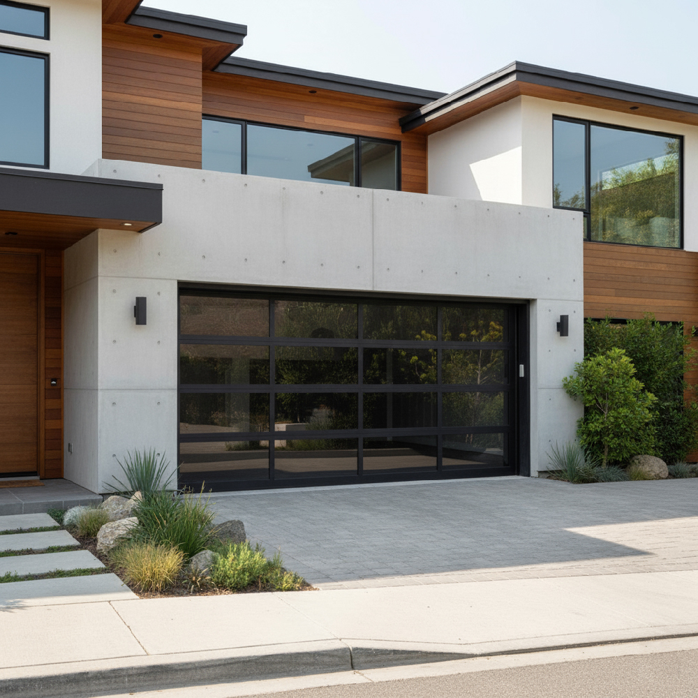 Full View Glass Garage Door 8×8 Alumi Black | Hintex - | HINTEX