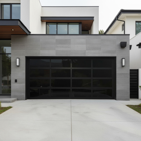 Full View 16' x 7' Glass Garage Door Alumi Black