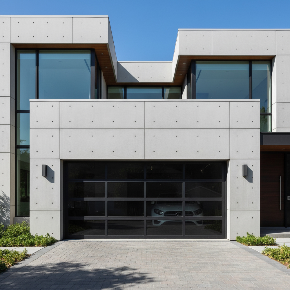 Full View Glass Garage Door 16×8 Alumi Black | Hintex - | HINTEX