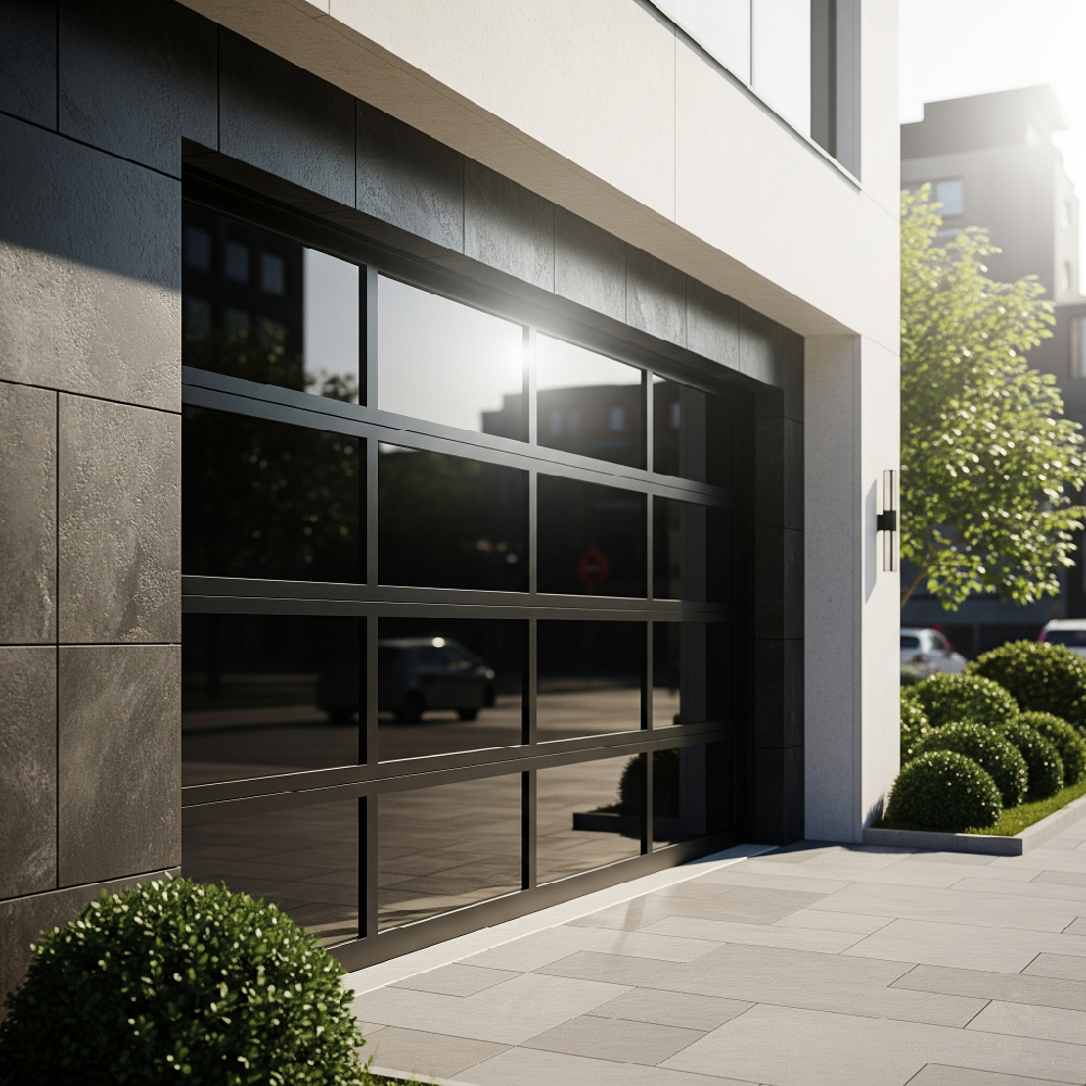 Full View Glass Garage Door 8×8 Alumi Black | Hintex - | HINTEX