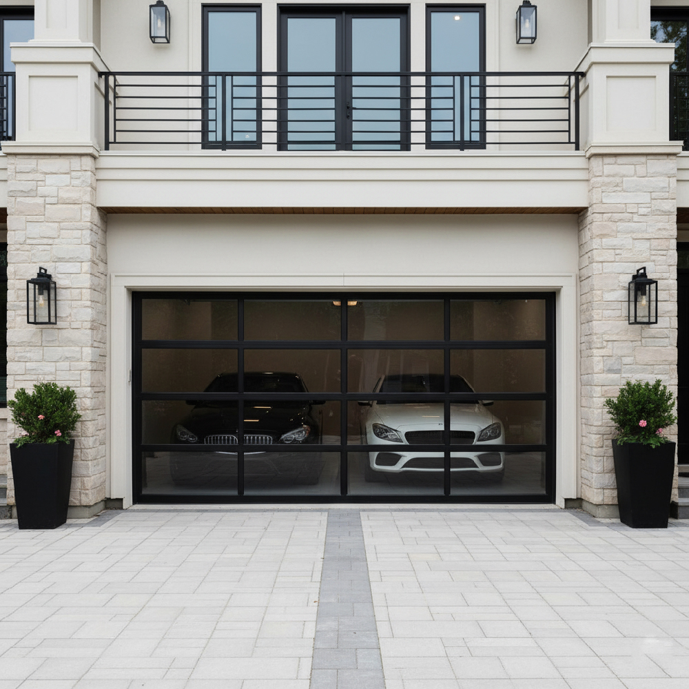 Full View Glass Garage Door 8×7 Alumi Black | Hintex - | HINTEX