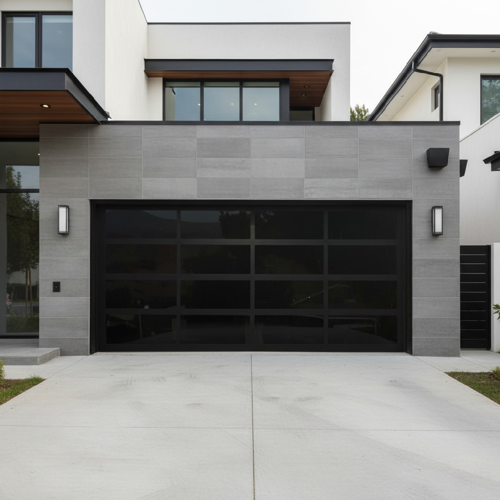 Full View Glass Garage Door 8×8 Alumi Black | Hintex - | HINTEX