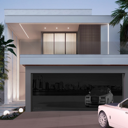 Graphite Grey Moderno Frameless Glass Garage Door  16' x  9'