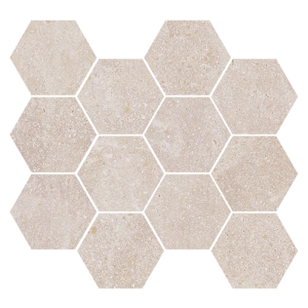 Hexagonal Mosaic Lithops Ivory 11" x 12", 3/8" Natural Porcelain Tile